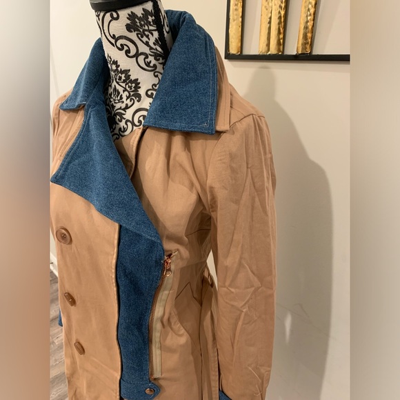 Venus Denim Trim Trench Coat NWOT - Picture 3 of 8